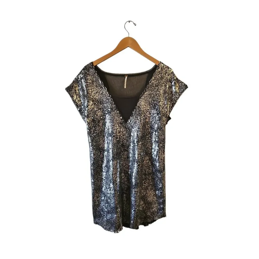 Free People Midnight Dreamer dress sz small silver metallic mini